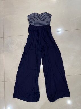Hutch Strapless Navy Wide-Leg Jumpsuit